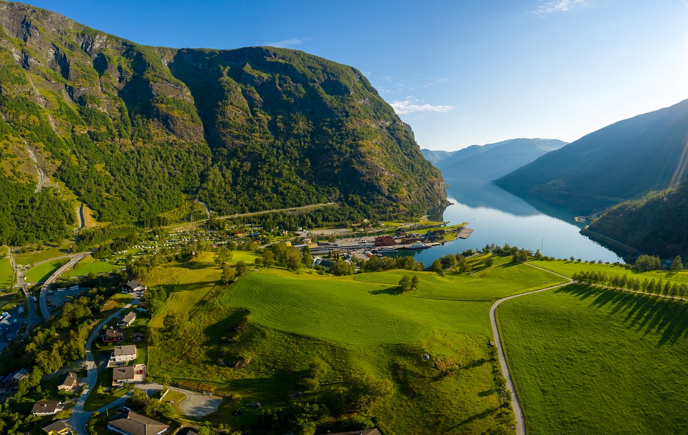 aurlandsfjord town of flam at dawn 2025 03 08 23 28 27 utc
